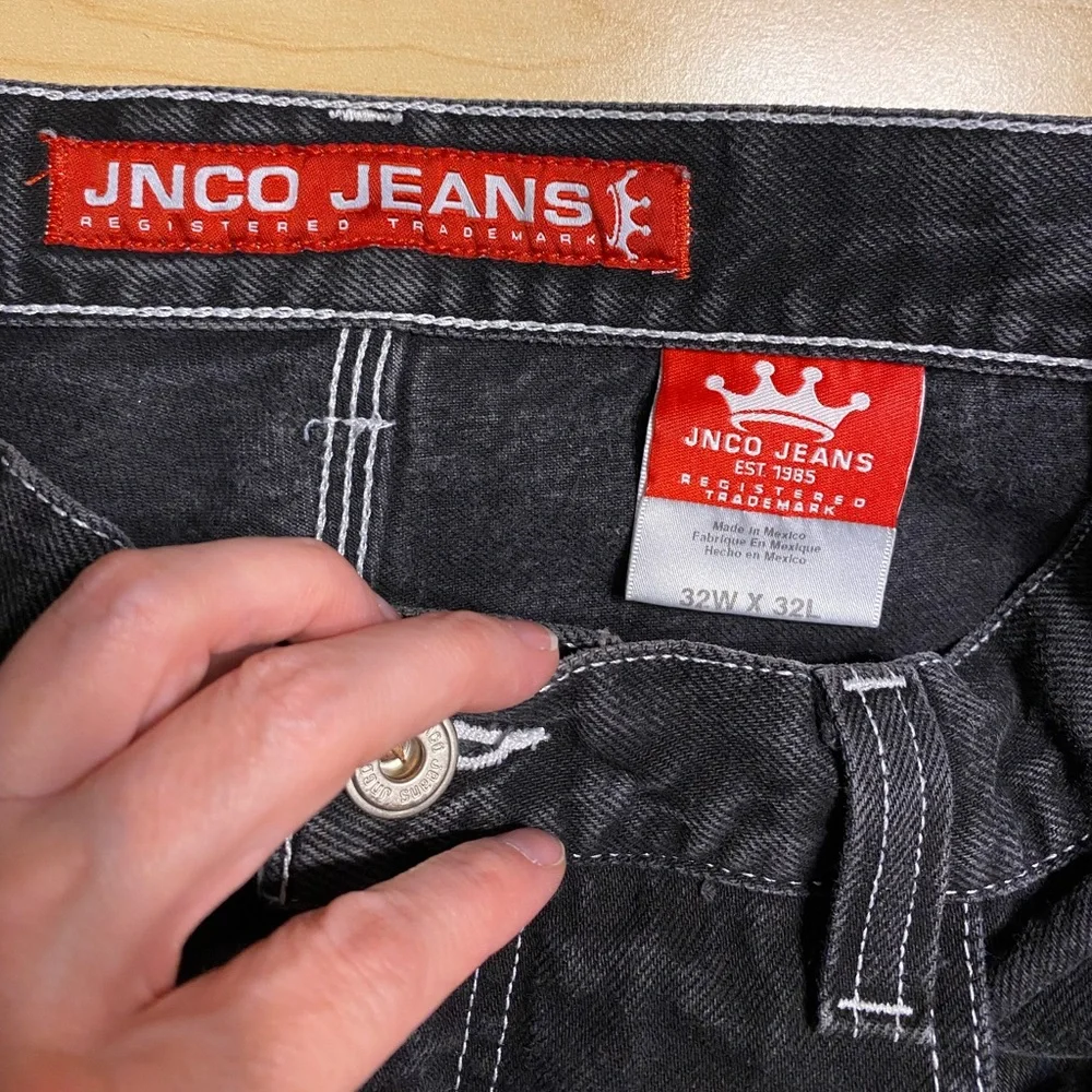 Y2K JNCO Tribal Crown Reflective Stripes Baggy Fit Jeans VTG Black Blue 32X32